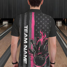 Load image into Gallery viewer, Pink Line American Flag Custom Patriotic Flame Bowling Polo Shirts For Men, US Bowling Shirt IPHW8637
