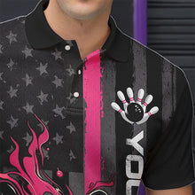Load image into Gallery viewer, Pink Line American Flag Custom Patriotic Flame Bowling Polo Shirts For Men, US Bowling Shirt IPHW8637