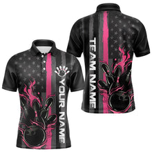 Load image into Gallery viewer, Pink Line American Flag Custom Patriotic Flame Bowling Polo Shirts For Men, US Bowling Shirt IPHW8637