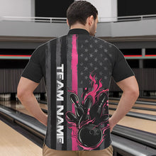 Load image into Gallery viewer, Pink Line American Flag Custom Patriotic Flame Bowling Quarter-Zip Shirts For Men, US Bowling Shirt IPHW8637