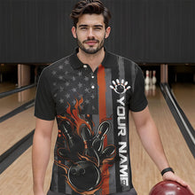Load image into Gallery viewer, Brown Line American Flag Custom Patriotic Flame Bowling Polo Shirts For Men, US Bowling Shirt IPHW8638