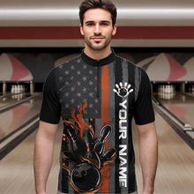 Load image into Gallery viewer, Brown Line American Flag Custom Patriotic Flame Bowling Quarter-Zip Shirts For Men, US Bowling Shirt IPHW8638