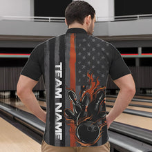 Load image into Gallery viewer, Brown Line American Flag Custom Patriotic Flame Bowling Quarter-Zip Shirts For Men, US Bowling Shirt IPHW8638