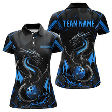 Load image into Gallery viewer, Custom Black And Blue Dragon Bowling Polo Shirts For Women, Dragon Bowling Team Uniform IPHW8639