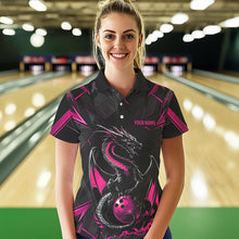 Load image into Gallery viewer, Custom Black And Pink Dragon Bowling Polo Shirts For Women, Dragon Bowling Team Uniform IPHW8640