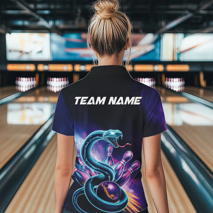 Custom Blue And Purple Galaxy Snake Bowling Polo Shirts For Women, League Team Uniform IPHW8646
