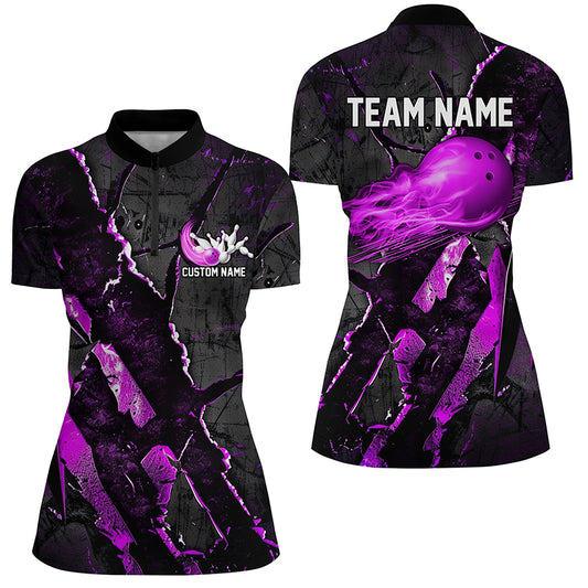 Purple Flame Bowling Ball Customize Bowling Team Shirts, Bowling Tournament Outfits IPHW6481