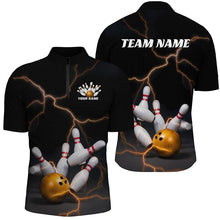 Load image into Gallery viewer, Black And Gold Thunder Lightning Custom Bowling Shirts For Men, Bowling Team Shirt Outfit IPHW7537