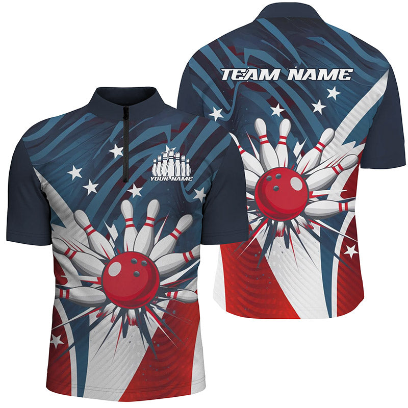 Custom Us Bowling Shirts For Men, American Flag Patriotic Bowling Team Shirt Bowling Jerseys IPHW7539