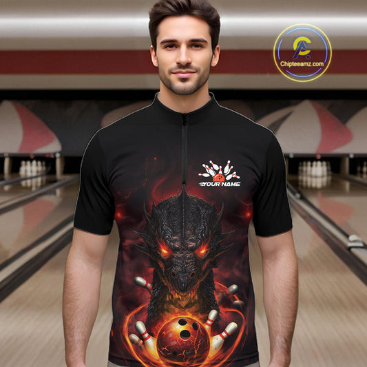 Custom Dragon Bowling Team Men Quarter-Zip Shirt, Dragon Bowling Jersey Bowlers Outfit IPHW10271