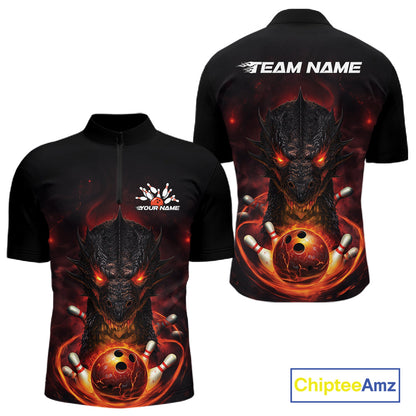 Custom Dragon Bowling Team Men Quarter-Zip Shirt, Dragon Bowling Jersey Bowlers Outfit IPHW10271