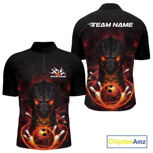 Custom Dragon Bowling Team Men Quarter-Zip Shirt, Dragon Bowling Jersey Bowlers Outfit IPHW10271