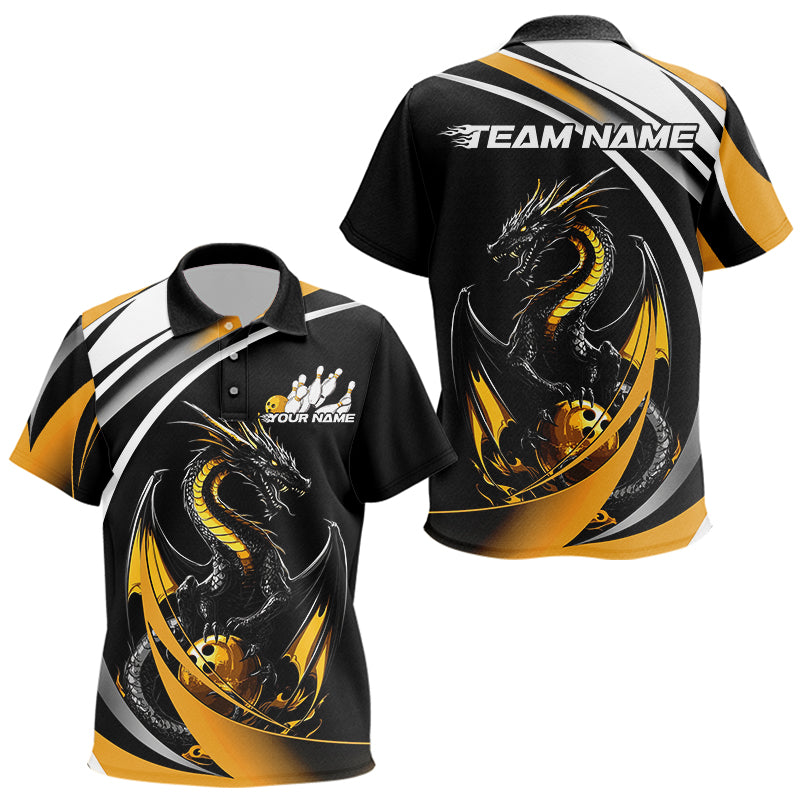 Custom Black And Gold Dragon Bowling Jerseys, Dragon Bowling Team Polo Shirts For Kid IPHW8651