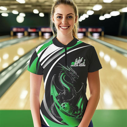 Custom Black And Green Dragon Bowling Jerseys, Dragon Bowling Team Womens Quarter-Zip Shirt IPHW8652