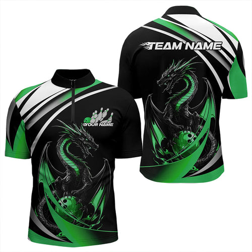 Custom Black And Green Dragon Bowling Jerseys, Dragon Bowling Team Quarter-Zip Shirts For Men IPHW8652