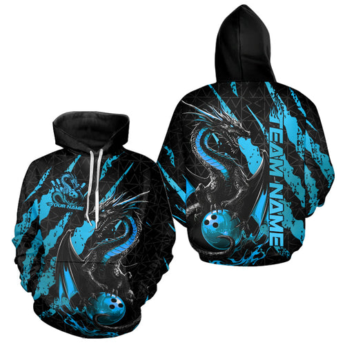 Custom Black And Blue Dragon Bowling Team Hoodie Shirts For Men And Women, Dragon Bowling Jerseys IPHW8925