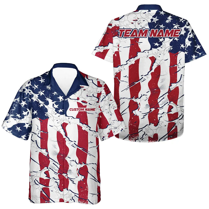 Bowling Ball Pattern US Flag Custom Kid Hawaiian Bowling Team Shirts, Patriotic Bowling Jersey IPHW6493