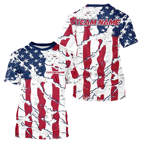 Bowling Ball Pattern US Flag Custom Men T-Shirts Bowling Team, Patriotic Bowling Jersey IPHW6493