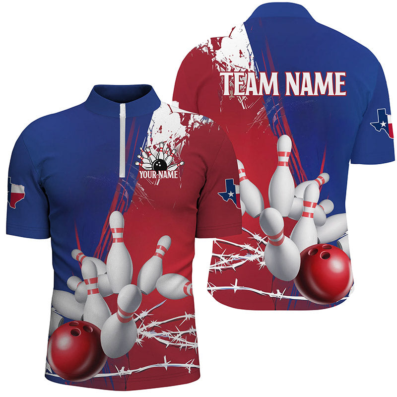 Custom Texas Bowling Shirts For Men, Barbed Wire Texas Flag Bowling Team Shirt Bowler Outfit  IPHW7550