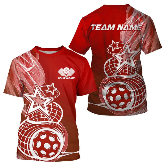 Custom Red Pickleball Star T-Shirts For Men, Outdoor Pickleball Team Uniform IPHW8208