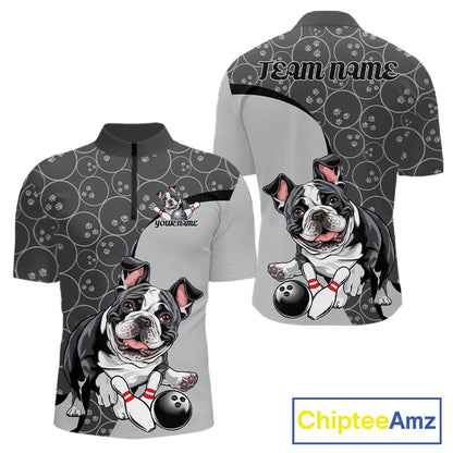 Custom Cute Funny French Bulldog Bowling Men Quarter-Zip Shirts, Dog Lovers Bowling Shirt IPHW10286