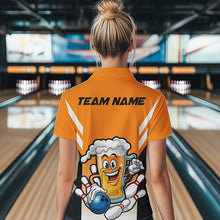 Load image into Gallery viewer, Custom Funny Beer Bowling Quarter-Zip Shirts For Women, Yellow Bowling Team League Shirt IPHW8930