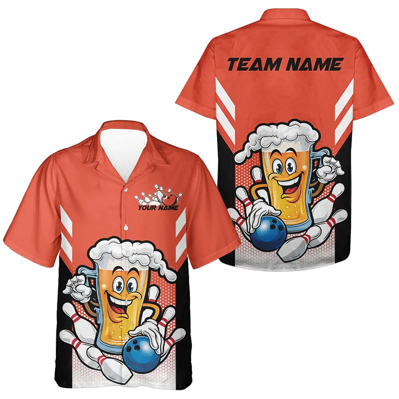 Custom Funny Beer Bowling Hawaiian Shirts For Men And Women, Orange Bowling Team Bowling League Shirt IPHW8931