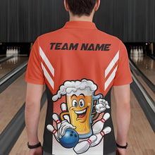 Load image into Gallery viewer, Custom Funny Beer Bowling Polo Shirts For Men, Orange Bowling Team Bowling League Shirt IPHW8931