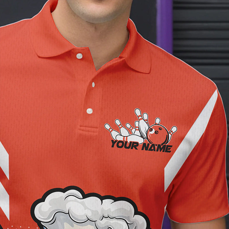 Custom Funny Beer Bowling Polo Shirts For Men, Orange Bowling Team Bowling League Shirt IPHW8931