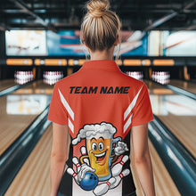 Load image into Gallery viewer, Custom Funny Beer Bowling Polo Shirts For Women, Orange Bowling Team Bowling League Shirt IPHW8931