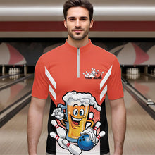 Load image into Gallery viewer, Custom Funny Beer Bowling Quarter-Zip Shirts For Men, Orange Bowling Team Bowling League Shirt IPHW8931