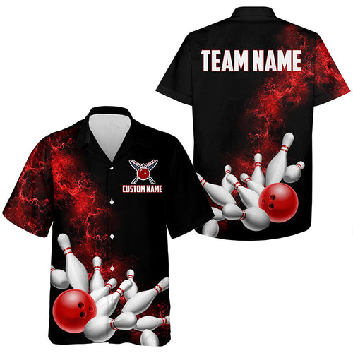 Custom Red Strike Bowling Hawaiian Shirts For Kid Bowling Team Jerseys Bowling League Shirts IPHW5469