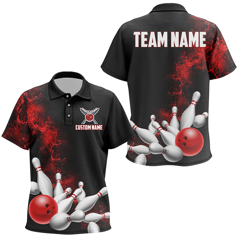 Custom Red Strike Bowling Polo Shirts For Kid Bowling Kid Jerseys Bowling Shirts IPHW5469