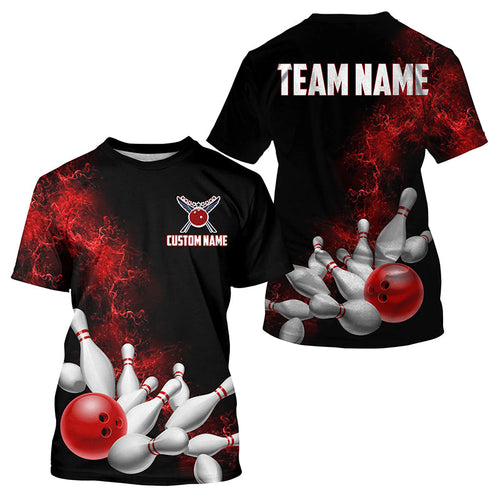 Custom Red Strike Bowling T-Shirts For Men Bowling Team Jerseys Bowling League IPHW5469