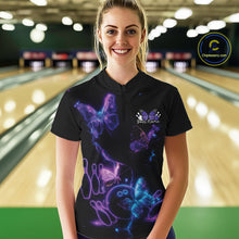 Load image into Gallery viewer, Custom Blue And Purple Butterfly Women Bowling Team Shirts, Ladies Bowling League Shirt IPHW10156