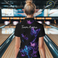 Load image into Gallery viewer, Custom Blue And Purple Butterfly Women Bowling Team Shirts, Ladies Bowling League Shirt IPHW10156