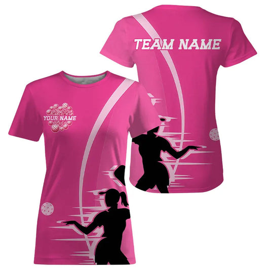 Custom Pink Pickleball T-Shirts For Women, Pickleball Balls Heart Team IPHW8220