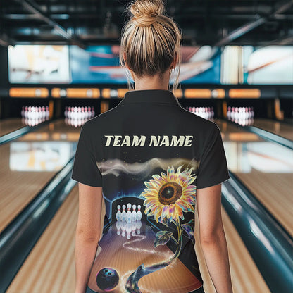 Custom Sunflower Bowling Polo Shirts For Women, Sunflower Bowling Tournament Team Shirt IPHW8437