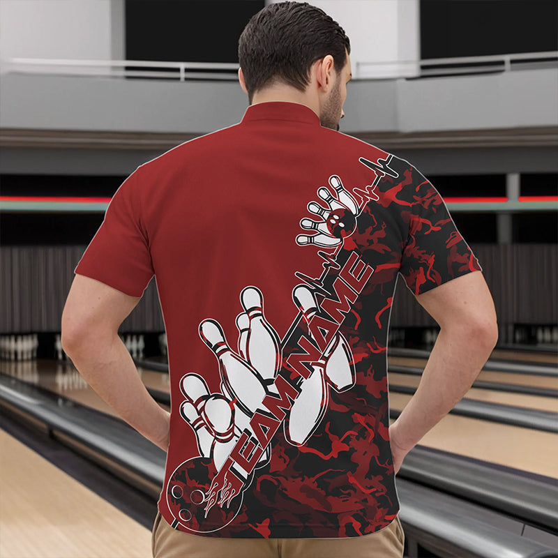 Custom Red Camo Strike Bowling Quarter-Zip Shirts For Men, Strike Team Bowling League Shirt Shirt IPHW8443