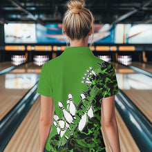 Load image into Gallery viewer, Custom Green Camo Strike Womens Bowling Polo Shirts, Strike Team Bowling League Shirt Shirt IPHW8445