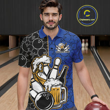 Load image into Gallery viewer, Custom Black And Blue Retro Bowling Beer Team Shirts For Men, Bowling Pattern Jerseys IPHW10537