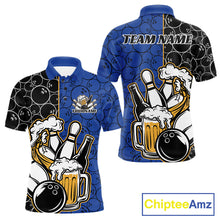 Load image into Gallery viewer, Custom Black And Blue Retro Bowling Beer Team Shirts For Men, Bowling Pattern Jerseys IPHW10537