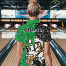 Load image into Gallery viewer, Custom Black And Green Retro Bowling Beer Team Shirts For Women, Bowling Pattern Jerseys IPHW10539