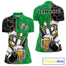 Load image into Gallery viewer, Custom Black And Green Retro Bowling Beer Team Shirts For Women, Bowling Pattern Jerseys IPHW10539