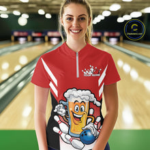 Load image into Gallery viewer, Custom Funny Red Bowling Jerseys Bowling And Beer Women Shirts, Bowling Jerseys IPHW10540