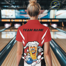 Load image into Gallery viewer, Custom Funny Red Bowling Jerseys Bowling And Beer Women Shirts, Bowling Jerseys IPHW10540