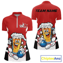 Load image into Gallery viewer, Custom Funny Red Bowling Jerseys Bowling And Beer Women Shirts, Bowling Jerseys IPHW10540
