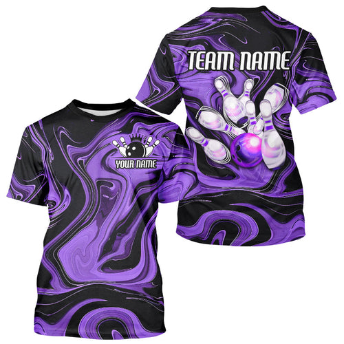 Purple Bowling Ball And Pins Custom Bowling T-Shirts For Men, Purple Bowlers Outfit IPHW6173