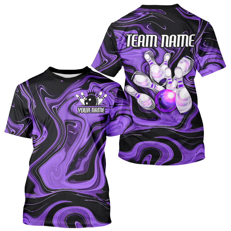 Purple Bowling Ball And Pins Custom Bowling T-Shirts For Men, Purple Bowlers Outfit IPHW6173