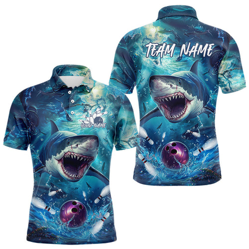 Custom Shark Bowling Polo Shirts For Men, Shark Bowling Team Shirt IPHW8006